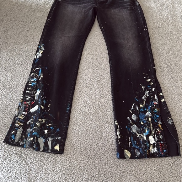 AMIRI Black Flare Wide Leg Jeans with Embellishments Paint size 38 - Picture 5 of 17